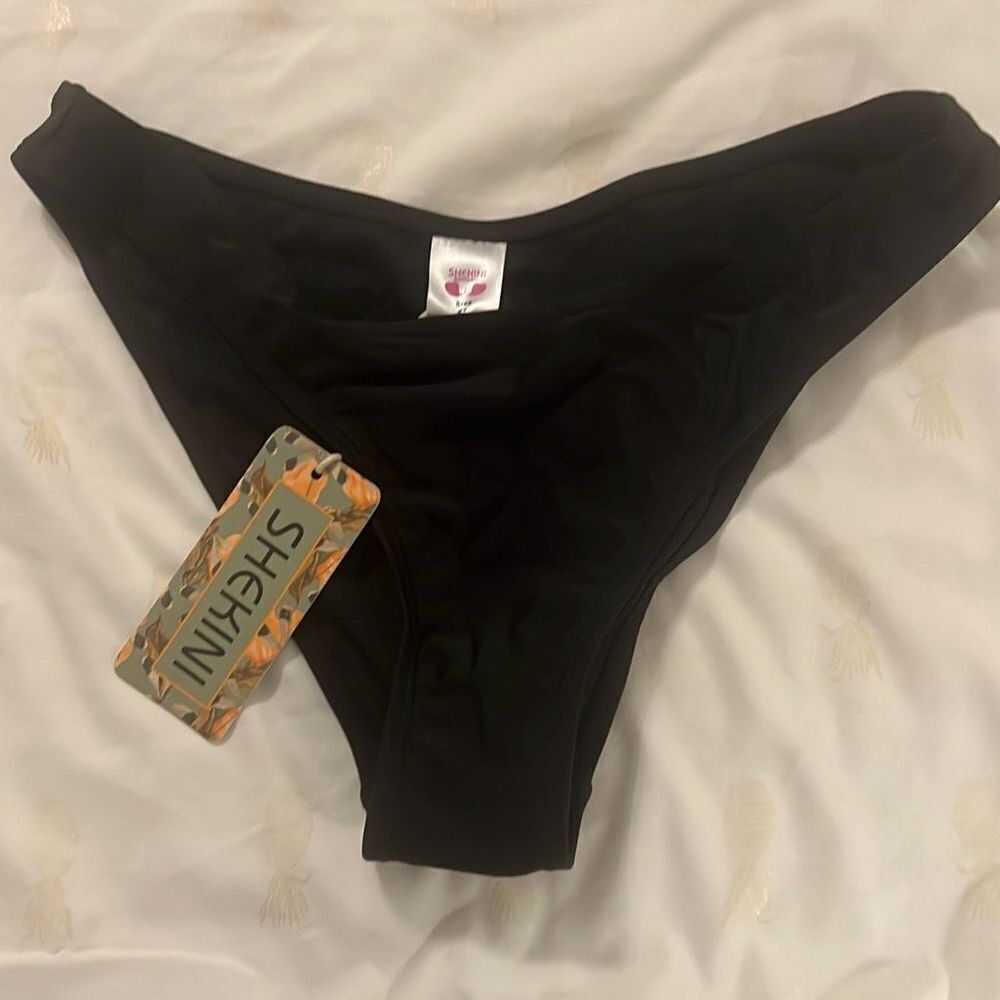 SHEKINI Women's Bikini Bottom Black Brazilian Swim Bottoms